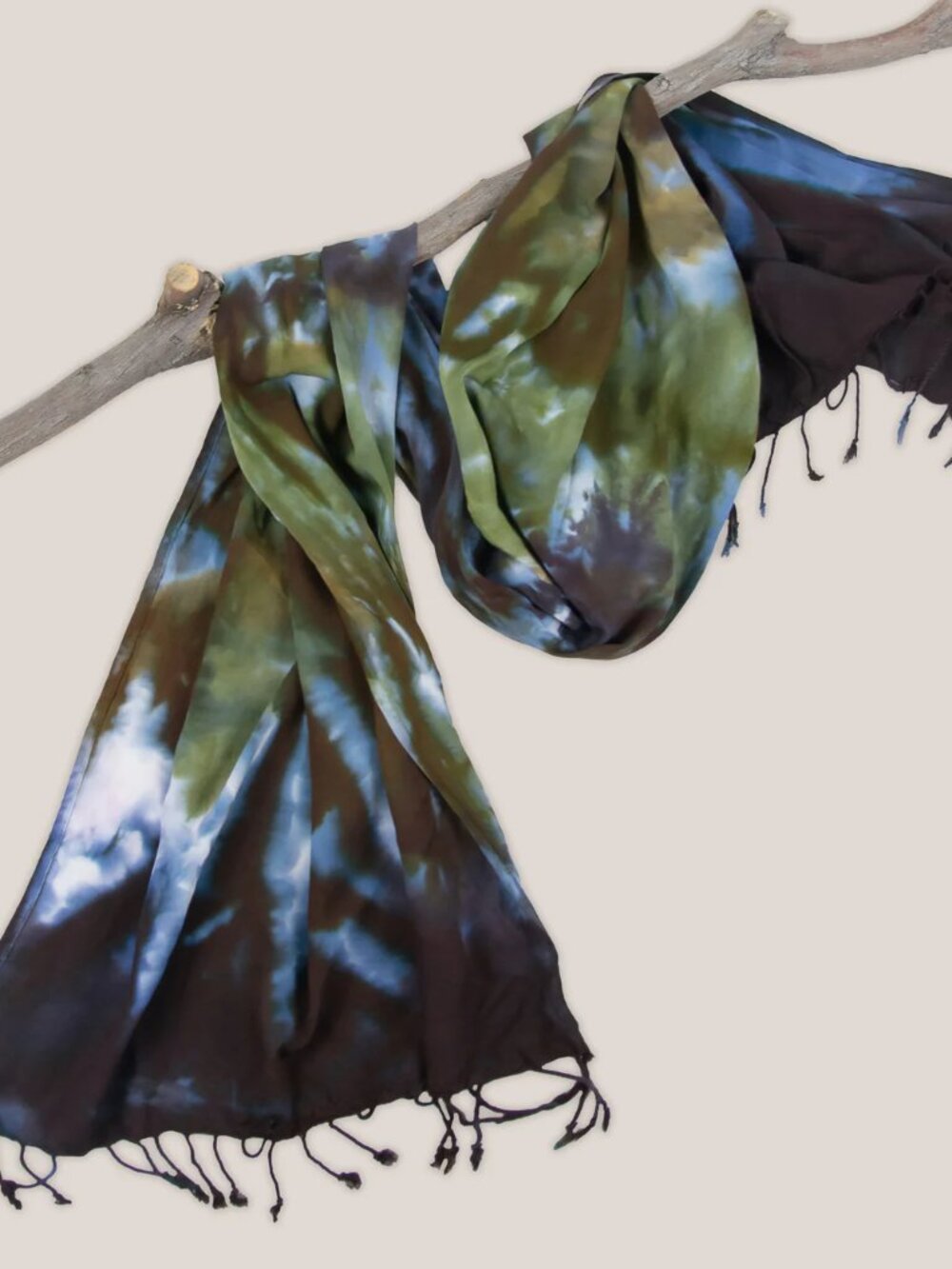 Lorelei Tie Dye Boho Scarf | Fringe Rayon Green Wrap